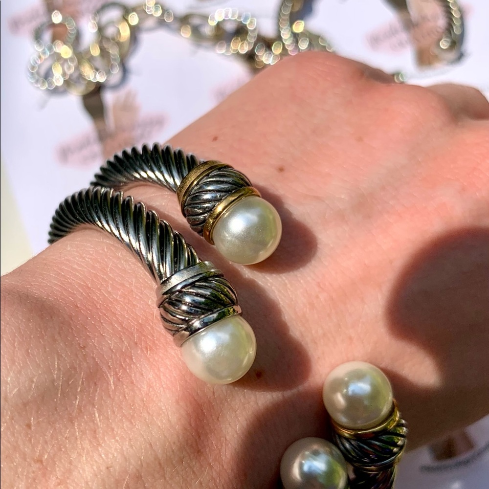 NWT Gold Pearl Cable Bracelet Bangle Adjustable